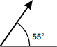 An arrow at a 55 degree angle from the horizontal.