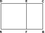 The diagram shows rectangle ABCD. Line EF divides the rectangle into a square and a smaller rectangle, BCEF.