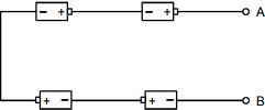 a configuration of 4 batteries connected to terminals A and B for response C