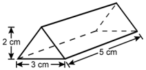 The dimensions of the triangular prism are 2 cm for the height, 3 cm for the width, and 5 cm for the length.
