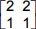 A 2 by 2 matrix. The values in Row 1 are 2 and 2. The values in Row 2 are 1 and 1.