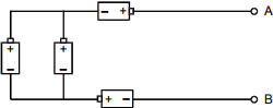 a configuration of 4 batteries connected to terminals A and B for response B
