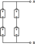 a configuration of 4 batteries connected to terminals A and B for response D